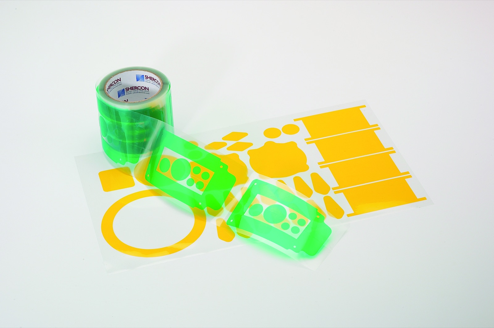Die-cut masking kit with green tape and yellow masks
